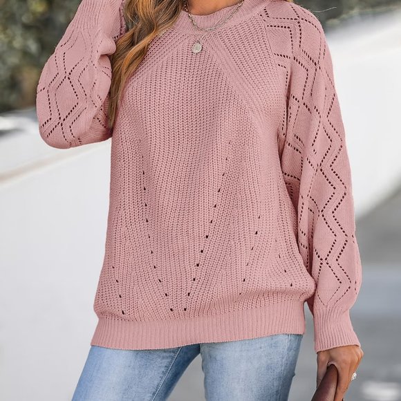 Blush Pink Cutout Pointelle Knit Sweater, XS/Pink - Picture 1 of 6
